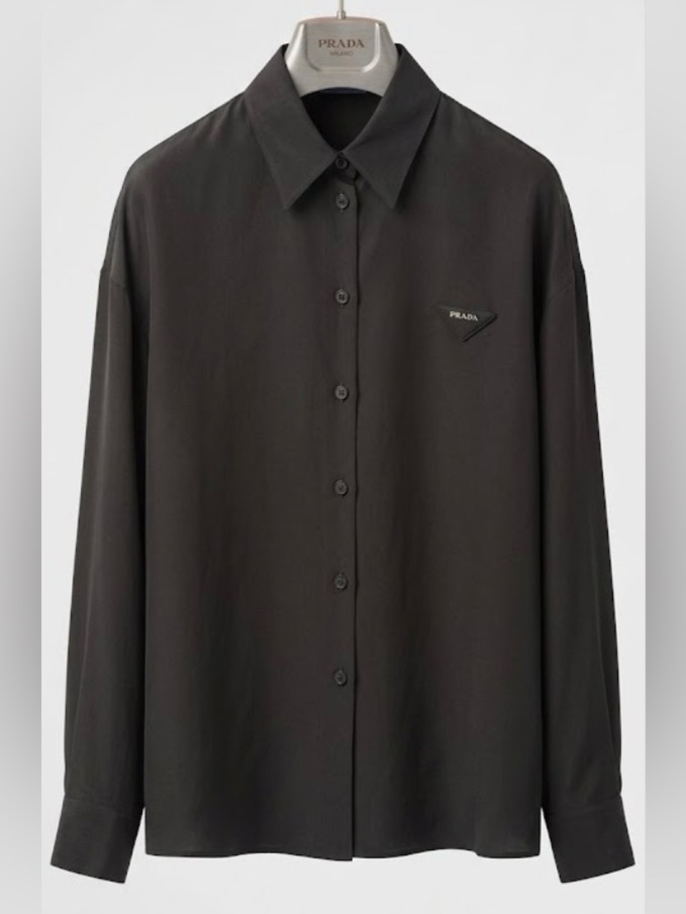 Prada Crepe de Chine 100% Silk Long-Sleeve Button-Down Logo Shirt
